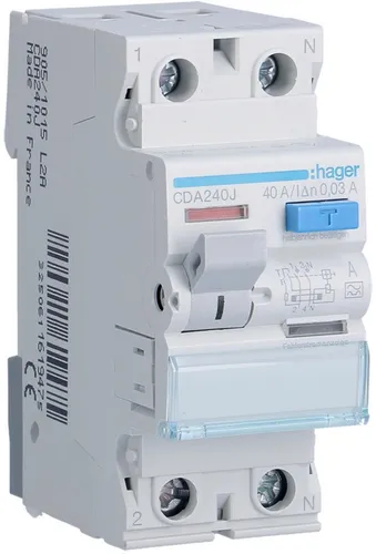 Produktbild HAGER RCCB Wyłącznik różnicowoprądowy 1P+N 40A 30mA 6kA A CDA240J 3250611619475