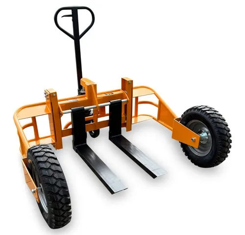 OSWALD GH12 Geländehubwagen - 1250 kg Tragfähigkeit, verstellbare Gabeln - Der OSWALD GH12 Geländehubwagen mit 1250 kg Tragfähigkeit bietet verstellbare Gabeln von 256–680 mm für hohe Wendigkeit. Ideal für den professionellen Einsatz, ausgestattet mit Luftreifen vorn und Gummi-Rädern hinten.