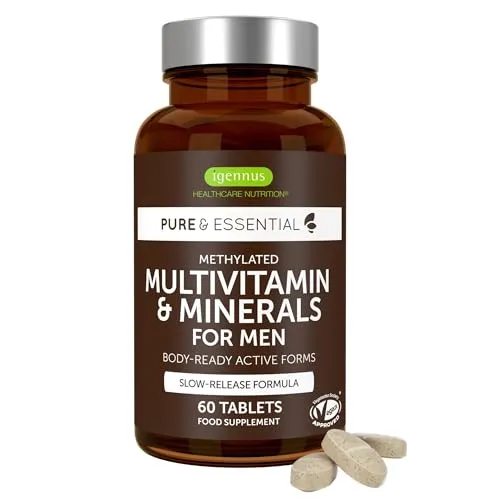 Igennus Methyliertes Multivitamin für Männer mit 21 aktiven Nährstoffen, Langzeitformel, Clean Label, Methylfolat & Methylcobalamin, hochdosiert & MTHFR-geeignet, GVO-frei & halal, 60 Tabletten