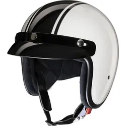 Redbike RB-675/RB-676 Jethelm - Weiß/Schwarz - L - Motorradhelm im Oldtimer-Stil aus Fiberglas mit weichem Velour-Textil-Innenfutter und verstellbarem Ratschenverschluss für optimalen Komfort.