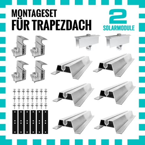 PV Halterung Set, x 2 PV Solarmodul Halterung 25-40 Trapezdach Flachdach PV 0%
