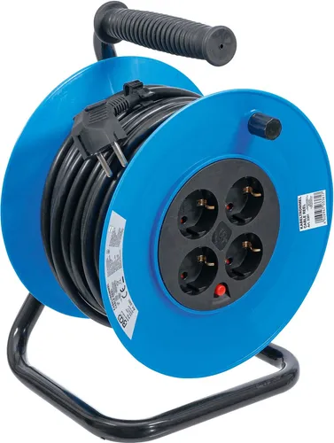 BGS technic Kabeltrommel 25 m mit 4 Steckdosen - Kabeltrommel für trockene Räume, ausgestattet mit Thermo-Schutzschalter und 4 Steckdosen für maximale Sicherheit und Flexibilität beim Einsatz.