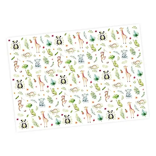 Bögen Geschenkpapier Dschungel Tiere bunt - 1,60€/qm - 84,1 x 59,4 cm Kinder Geburtstag Mädchen Junge süße Geschenkverpackung Panda Giraffe Affe Elefant 5