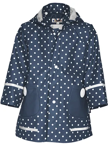 Playshoes Regenjacke Unisex Kinder - Wind- und wasserdicht, marine Punkte, Größe 116 - Regenjacke für Kinder, wind- und wasserdicht mit 5000 mm Wassersäule. Ideal zum Spielen bei jedem Wetter, mit abnehmbarer Kapuze und reflektierenden Elementen für mehr Sicherheit.