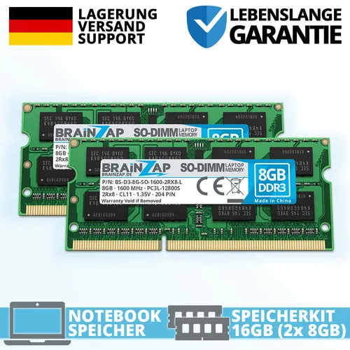 16GB DDR3 RAM SO-DIMM PC3L-12800S 2Rx8 1600 MHz 1.35V Notebook Speicher (2x 8GB)