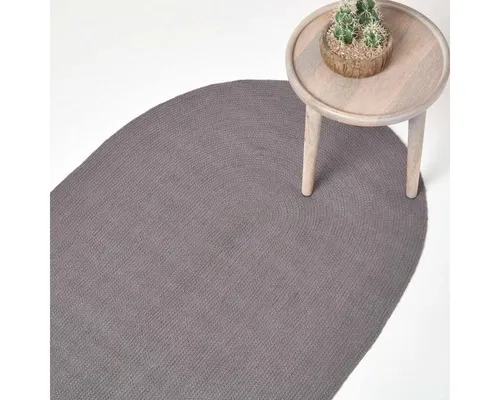 Homescapes ovaler Teppich 50 x 80 cm, dunkelgrau, geflochtener Läufer aus Baumwolle, Kleiner Wendeteppich, handgewebter Retro-Teppich, anthrazit