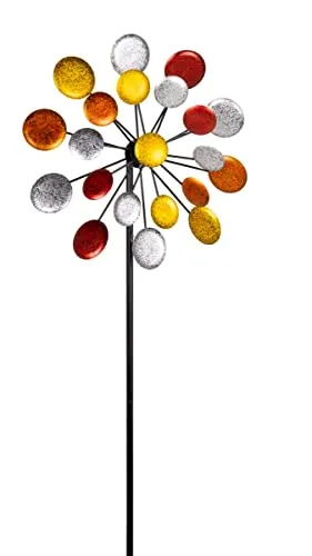 CIM Metall Windrad - Doppelwindrad Galaxy Gold – Gesamthöhe: 122cm, Windrad-Durchmesser: 32cm und 21cm – Gartendekoration – inkl. 2-zackiger Bodenverankerung