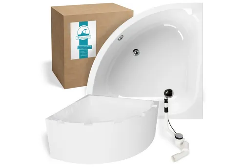 Calmwaters Eckwanne Modern Small 2, 120 x 120 cm - Platzsparende Duowanne in Weiß, 145 l Fassungsvermögen, mit hygienischer Oberfläche und schallisolierendem Wannenträger für ein komfortables Badeerlebnis.