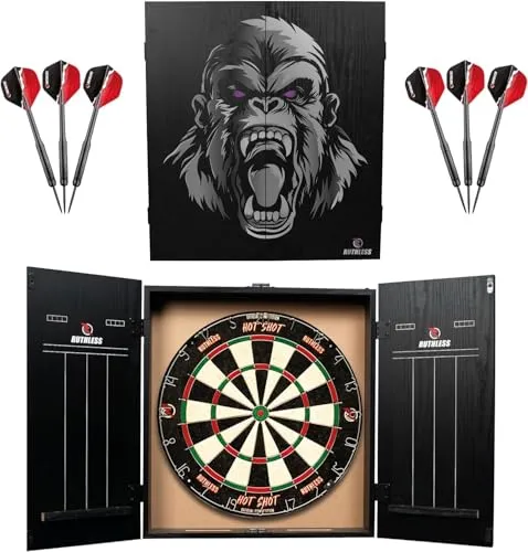 Ruthless Home Darts Centre | Komplettes Dart-Set für zu Hause einschließlich Schrank, Dartscheibe und 2 Sätze Darts (Gorilla)