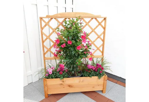 promadino Spalier mit Pflanzkasten - 110x32x140 cm in honigbraun - Pflanzenkästen & Spaliere, bepflanzbar und winterfest, aus witterungsbeständigem Kiefernholz für einen stilvollen Garten.