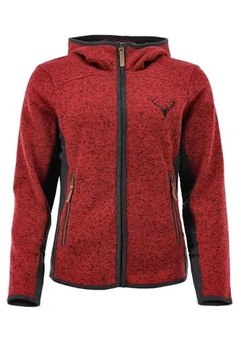 OS Trachten Damen Hooded Strickfleece Jacke rot, Größe 36