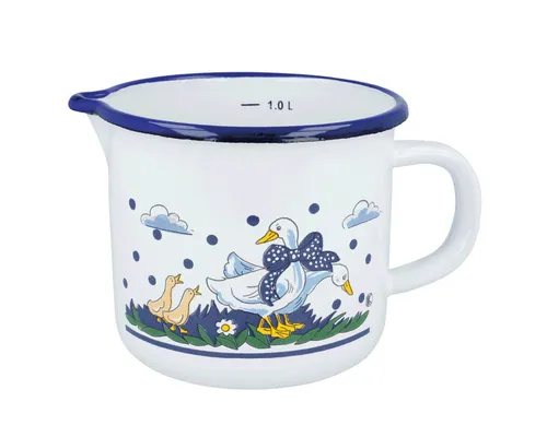 EUROHOME Milchtopf im Landhauslook Milchtopf emailliert mit Messskala 1l, Emaille (1-tlg., Milchtopf Ø12 cm), Milchtopf mit Ausgießer - Milchtopf Induktion