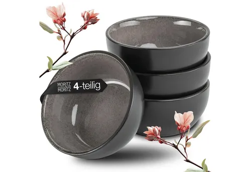 Moritz & Moritz VIDA Miso Schüssel Set - 4x 12 cm Ø Keramik für Miso Suppe und Snacks - Tafelservice mit vielseitigen Einsatzmöglichkeiten - Ideal für Miso-Suppe, Ramen oder Snacks. Robuste, leichte Keramik mit modernem Design, perfekt für jeden Anlass!