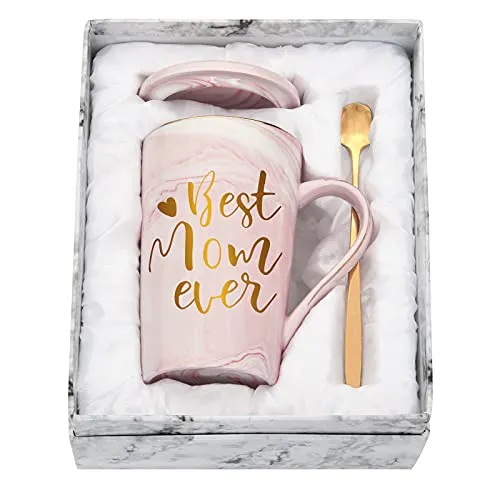 Livole Geschenke für Mama Muttertag, Mutter Geschenk von Tochter, Geschenkideen für Mütter, Frauen, Frau, Mama Weihnachtsgeschenke - Best Mom Ever - 14oz 400 ml Keramik Kaffeetasse, Geschenkbox