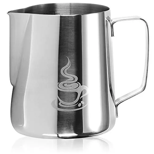 COM-FOUR® Milchkännchen - Edelstahl Milchkanne zum Aufschäumen - Milchaufschäumer Kännchen 600 ml - Milchkännchen mit Ausgießer und Messskala (silberfarben - 600ml)