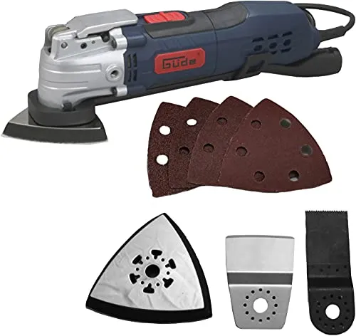 Güde 58148 MW 300 E Multiwerkzeug - Multifunktionswerkzeug für präzises Arbeiten, ideal zum Sägen, Trennen, Schleifen und Schaben. Werkzeugloses Wechselsystem und Anschluss für externe Staubabsaugung.