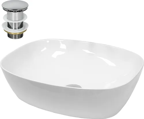 ECD Germany Keramik Waschbecken 505x385 mm - Waschbecken aus hochwertiger Keramik mit modernem, minimalistischen Design und praktischer Push-Open-Ablaufgarnitur für komfortable Bedienung.