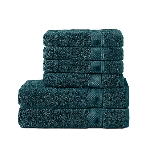Komfortec 6er Handtuch Set aus 100% Baumwolle - Frottiertuch Set in Petrol, bestehend aus 2 Badetüchern (70x140 cm) und 4 Handtüchern (50x100 cm). Hautsympathisch, flauschig und extrem saugstark für besten Wohlfühl-Komfort.