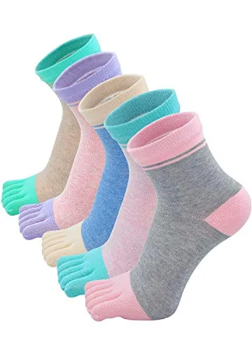Zehensocken Damen Fünf Finger Socken aus Baumwolle, Damen Sneaker Socken mit Zehen für Sport Laufende Freizeit 5 Paare