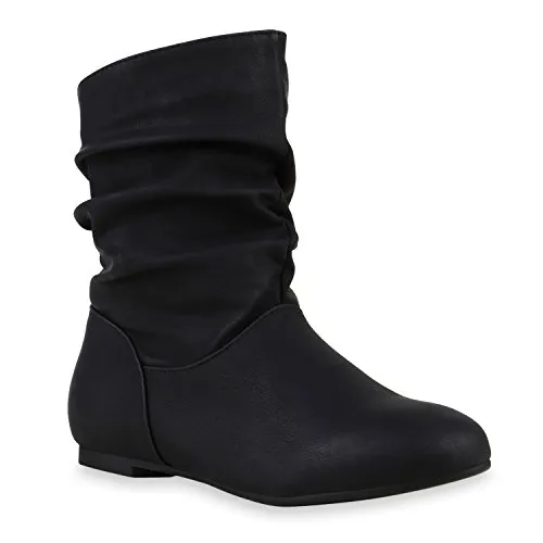Mytrendshoe Damen Schlupfstiefel 812208 - Bequeme Stiefeletten in Schwarz, Größe 39 - Wanderschuhe, leicht gefüttert für optimalen Komfort in Herbst und Winter, aus Kunstleder mit flachem Absatz für angenehmes Tragen.