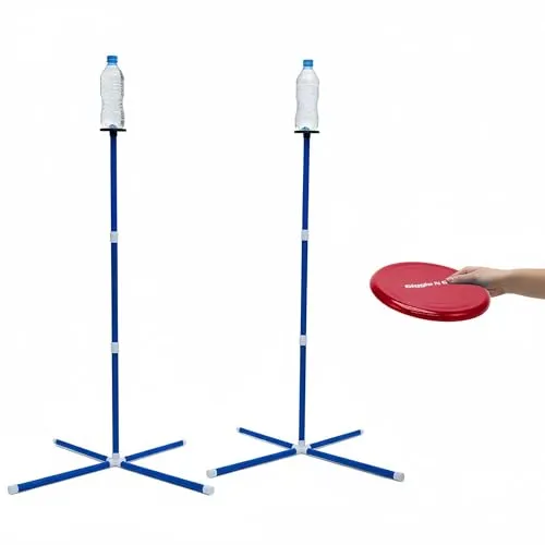 Knock-Off Frisbee Wurfspiel für drinnen und draußen - 3-teilig - Geschicklichkeitsspiel für Kinder und Erwachsene - Bottle Drop Disc Spiel mit 1 Wurfscheibe und 2 Wurfsäulen Outdoor Spielspaß