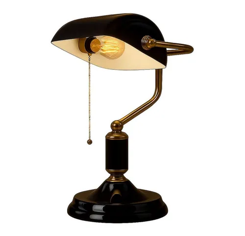 Elegante LED Bankerlampe Tischleuchte in Anthrazit und Gold - Tischleuchte aus hochwertigem Metall mit Zugschalter, 1x 7W LED warmweiß für gemütliches Licht, ideal für Schreibtische oder Leseecken.