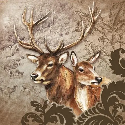 Stück Lunch Servietten 33x33 cm Deer Couple Hirschpaar Reh Jagd Wald Neu 20
