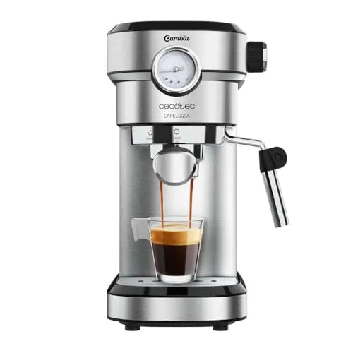 Cecotec Cafelizzia 790 Steel Pro Espressomaschine - Siebträgermaschine mit 1350W und 20 Bar Druck für perfekten Espresso und Cappuccino; Thermoblock-System sorgt für optimale Temperatur und besten Geschmack.