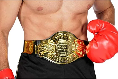 Goldener World Champion Boxergürtel - Onesize - Gürtel für Boxen in Gold mit klassischem Emblem. Perfekt für Karneval oder Sport-Themenpartys. Kombinieren Sie ihn mit passenden Boxerhandschuhen und Shorts für das ideale Boxerkostüm.