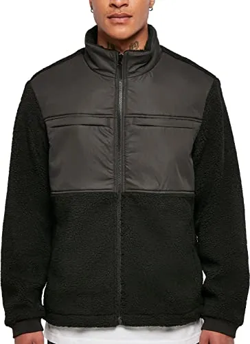 Urban Classics TB5539-Patched Sherpa Jacket - Black, 4XL - Funktionsjacke mit zwei integrierten Brusttaschen, verdecktem Reißverschluss und bequemen, gerippten Ärmelbündchen für optimalen Tragekomfort.