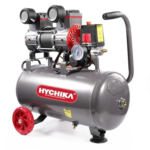 HYCHIKA Druckluft Kompressor (Leise, 8 Bar, 24L, 230V-240V, Ölfrei) Luftkompressor Kompressoren Air Compressor 1100W Max, Druckluftkompressor Luftdruck Kompressor Einstellbarer Abgasdruck