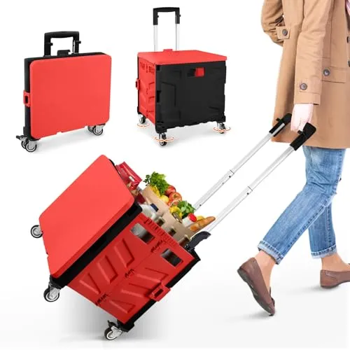 Einkaufstrolley Klappbar - 50 kg Tragkraft, 50 l Kiste - Einkaufstrolley mit klappbarem Design und 4 drehbaren Metallrädern für mühelosen Transport. Ideal für Einkäufe, Sportveranstaltungen und mehr - einfach zu verstauen!