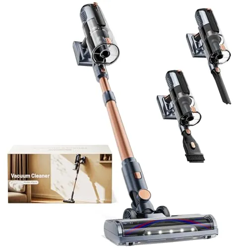Tweakio Akku Staubsauger 45000Pa 60Min nur 1,9 kg 6-in-1 Staubsauger Kabellos mit LED-Leuchten Anti-Tangle-Bürste & Ladestation 99,9 Prozent Filterleistung für Tierhaare Teppiche, Hartböden, Auto