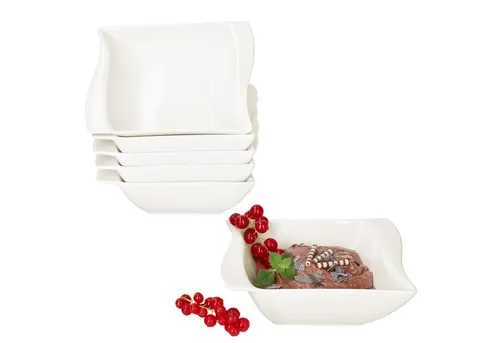 MamboCat Müslischale 6x Ivory - Elegante rechteckige Müslischalen aus hochwertigem Porzellan, ideal für 6 Personen, perfekt für Salate und Frühstück.