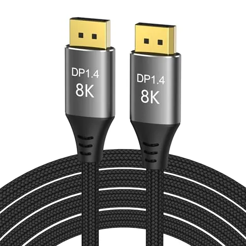 PremiumCord 8K DisplayPort 1.4 Kabel M/M 2m, Stecker auf Stecker, 32,4Gbps, Video UHD 8K@60Hz, 5K@60Hz, 4K@144Hz, HDCP 2.2, Vergoldete Anschlüsse, Textilkabel Geflecht