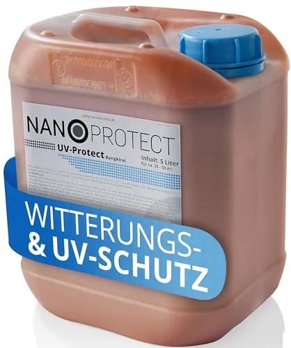 Nanoprotect UV-Protect Holzöl - 5L für Langzeitschutz - Hochwertiges Holzöl mit UV- und Witterungsschutz für ca. 35-50 m². Ideal für die Pflege und Erhaltung des Holzcharakters. Wasserbasiert, schnell trocknend und tief eindringend. Perfekt für Terrasse und Gartenmöbel.