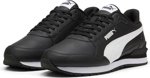 PUMA Runner V4 Sneaker Herren in puma black-puma white, Größe 42 - Hochwertige Schuhe aus strapazierfähigem Glattleder mit weicher Softfoam-Einlegesohle für optimalen Tragekomfort und stilvolles Design.