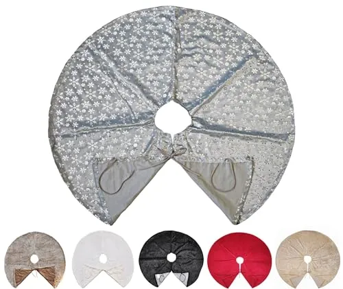 JACK Kuschlige Christbaumdecke Rund Ø 120cm Weihnachtsbaumdecke Weihnachtsbaum Decke Tannenbaum Unterlage, Farbe:Silber/Schneeflocke