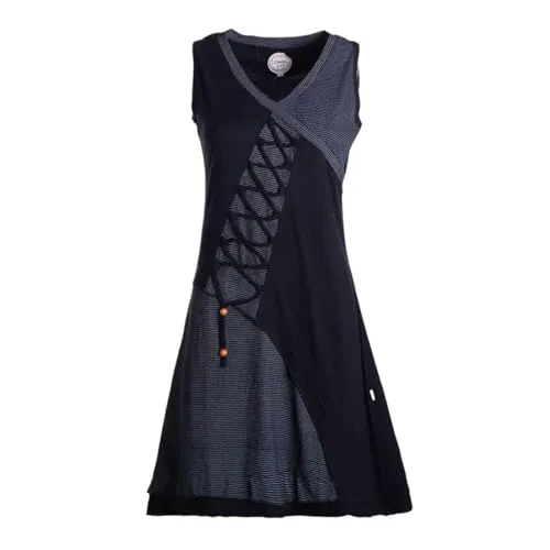 Vishes ärmelloses Damen-Kleid in schwarz-grau I Größe S (36) I Handgefertigt aus 100% Baumwolle I Kleid mit Wickeloptik I Ideal für Frühjahr & Sommer I Nachhaltige Alternative Bekleidung