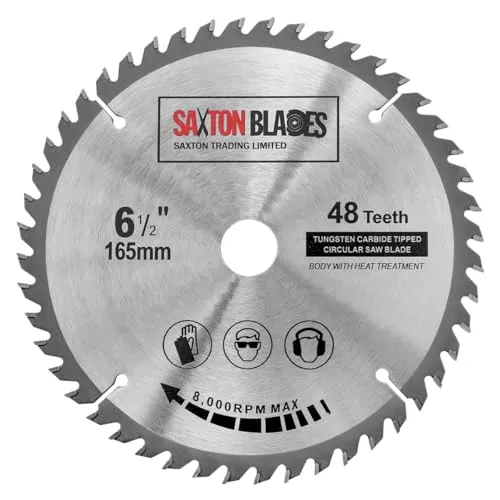 Saxton TCT Kreissägeblatt 165mm x 20mm (16mm Ring) x 48 Zähne Kompatibel mit Bosch, Makita usw