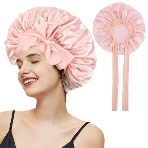 BinXiaoQin Seidenhaube zum Schlafen, Satin Haarhaube für die Nacht, Bonet Cap, Silk Bonnet Sleep Cap, Bonnet Seide, Schlafhaube Haare Schützen, Kopfhaube zum Schlafen (Rosa)