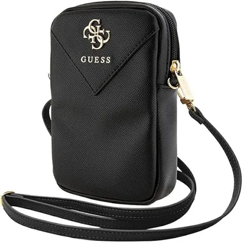 CG MOBILE Guess Tasche GUWBZPGSTEGK Schwarz Zip Triangle 4G - Handy-Umhängetasche aus hochwertigem Öko-Leder, mit einem stylischen Zip-Dreieck-Design und großzügigem Stauraum (19 x 12 x 3,8 cm) für dein Smartphone.