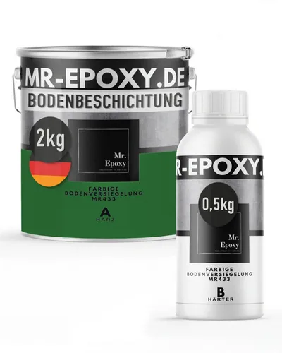 Mr. Epoxy Epoxidharz Bodenbeschichtung (2,5 kg, RAL 6002 Laubgrün) - Hochwertige 2K-Bodenbeschichtung für langlebige und strapazierfähige Böden in Garage, Werkstatt und Keller. Einfach anzuwenden, mit optimaler Deckkraft und fugenloser Oberfläche. Ideal für anspruchsvolle Anwendungen.