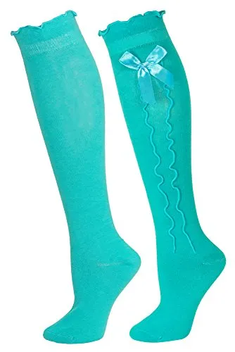 Trachten Kniestrümpfe mit Schleife für Damen - Türkis Gr. 39-42