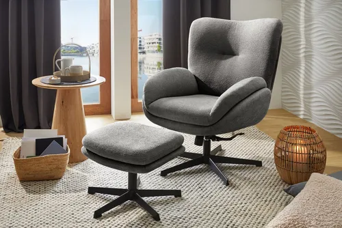 Jockenhöfer Gruppe Relaxsessel Hawaii mit Hocker, 360° Drehfunktion - Moderner Relaxsessel mit Wippfunktion und hochwertiger Wellenunterfederung für optimalen Sitzkomfort. Ideal für dein Arbeitszimmer und sorgt für eine entspannte Atmosphäre.