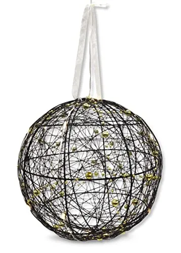 DARO DEKO Lichter-Kugel mit LED aus Draht und Perlenkette schwarz Gold Ø 25cm Dekokugel Weihnachtsdeko