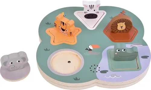 Setzpuzzle 3D Tierlaute Safari - Interaktives Holzpuzzle für Kinder mit Tiergeräuschen! Fördert Formen- und Tierlauterkennung, Konzentration und Hand-Augen-Koordination.