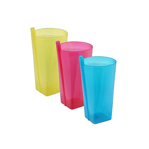 Produktbild HAC24 3X Mehrweg-Kunststoffbecher 460 ml Strohhalm Trinkbecher Plastikbecher Becher