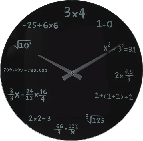Wanduhr Mathe Uhr Glas 35cm - Ideal für Mathematikliebhaber - Kategorie: Wanduhren, besondere Merkmale: 24-Stunden-Anzeigeformat und stylisches Mathe-Design für Schüler und Studenten.