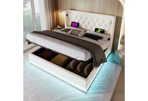 MODFU Couchtisch – Moderner Ziertisch mit Stauraum - Stylischer Couchtisch mit hochglänzender Oberfläche und viel Stauraum. Offene Fächer und Schublade bieten Platz für Bücher und Zubehör. Einfache Montage und Pflege machen ihn ideal für jedes Wohnzimmer.